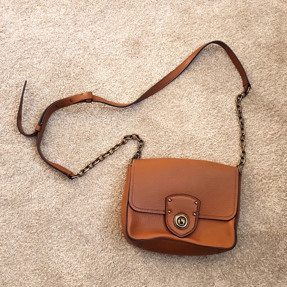 Lauren Ralph Lauren Brown Leather Crossbody Bag with Chain Strap